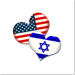 USA and Israel hearts Posters and Art